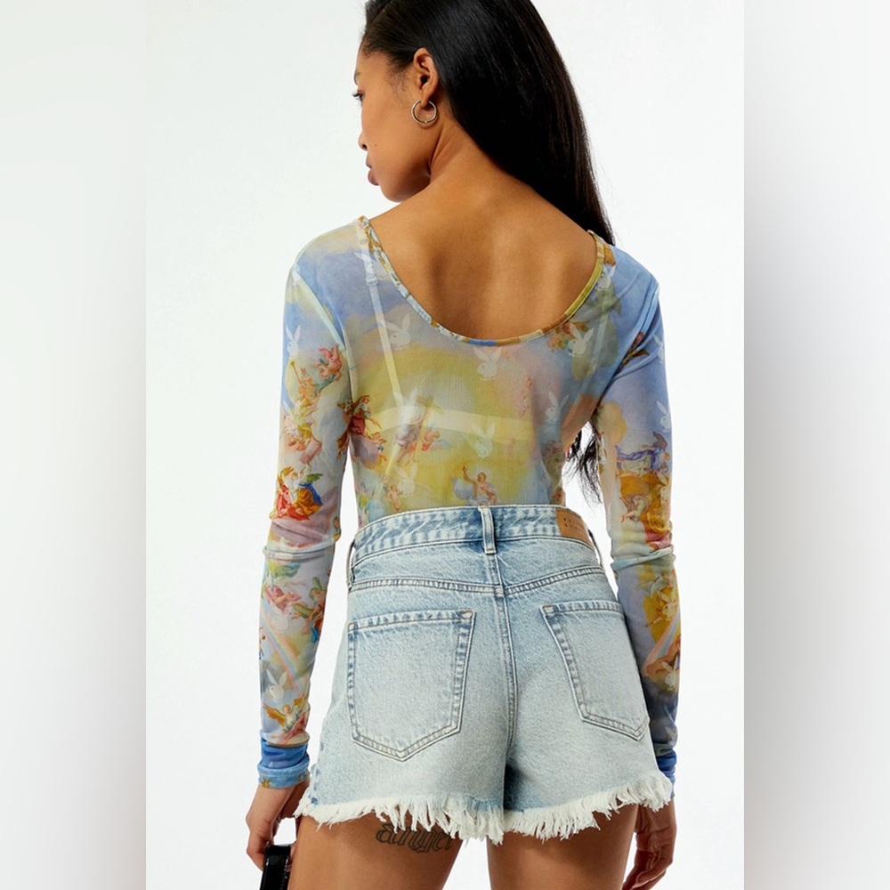PLAYBOY Blue Multi Long-Sleeve Snake Print Bodysuit sexy new - Picture 7 of 7